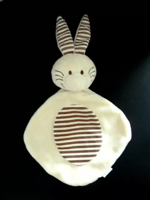 * Doudou Plat Lapin Dermactive Ecru Blanc Marron Taupe Raye Ovale Excellent Etat