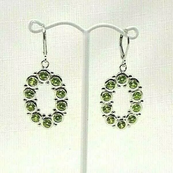 6.60 ct Natural Peridot Sterling Silver Oval Shape Drop Leverback Earrings