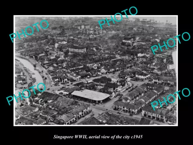 OLD LARGE HISTORIC PHOTO OF SINGAPORE WWII, AERIAL VIEW OF THE CITY c1945 8