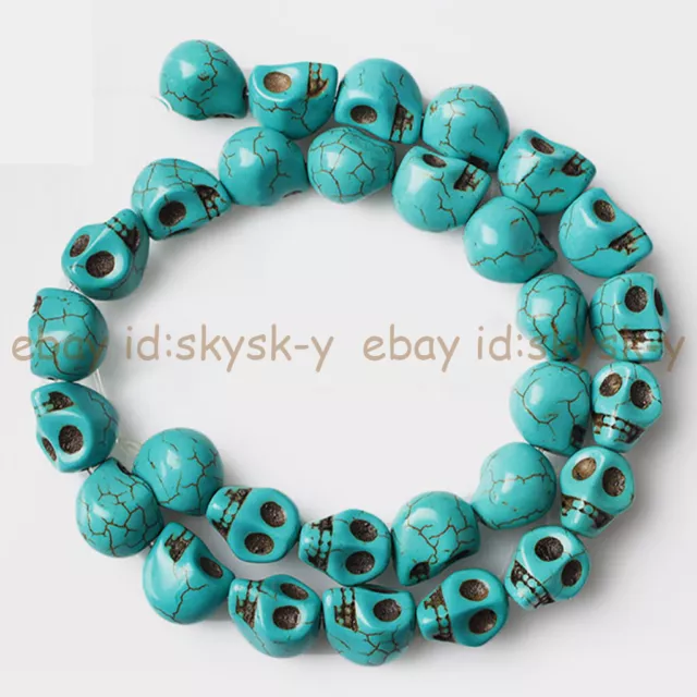 Natural Blue Turquoise10x12mm Carved Skull Head Gemstone Loose Beads 15''
