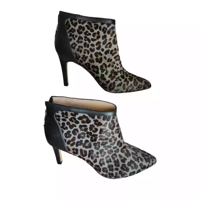 NEW Adrienne Vittadini Nyla Leopard Calf Hair Ankle Boots Size 9 Gray & Black