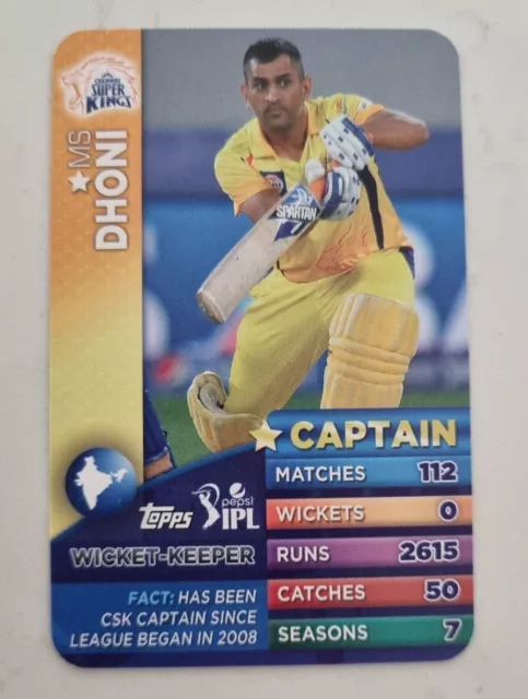 Mint Condition Rare MS Dhoni Attax Cricket Battle Topps Playing Trade Card