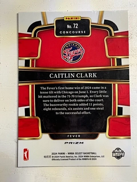 CAITLIN CLARK 2024 Panini Select WNBA #72 ROOKIE Indiana Fever RC