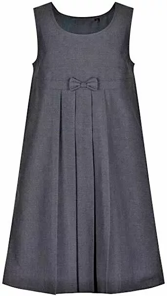 Girls School Uniform Pleated Bow Pinafore Dress Black Grey Navy Ages 3-16