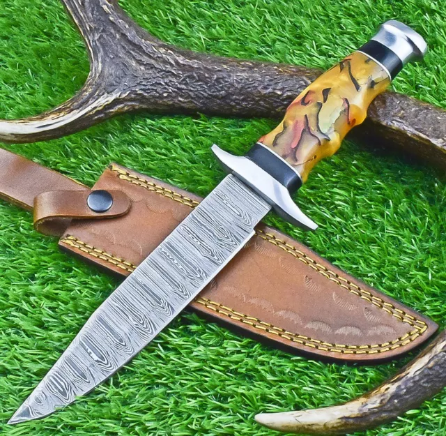 Cuchillo Bowie de acero forjado a mano personalizado de Damasco, cuchillo de caza, cuchillo de camping 28