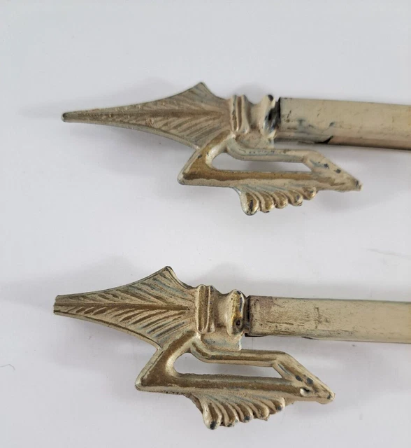 Vintage Curtain Rods Swing Arm Art Deco Ornate Arrows Aluminum Adjustable Beige 5
