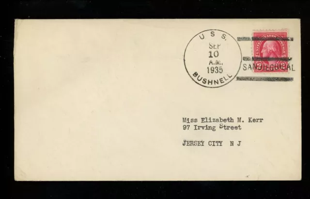 US Naval Ship Cover USS Bushnell AS-2 Pre WWII Era 1935 San Diego CA