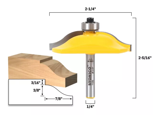 2" Diameter Ogee Mini Raised Panel Router Bit - 1/4" Shank - Yonico 12132q