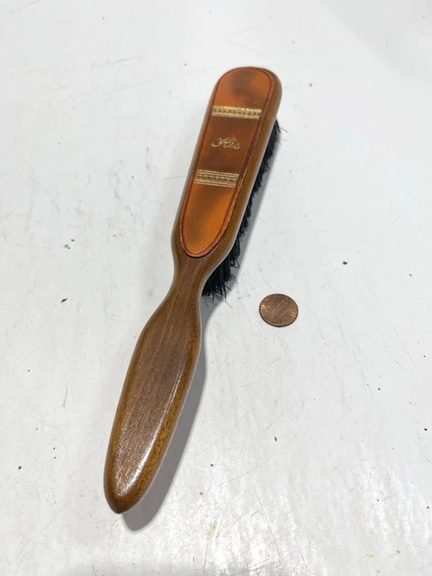 VTG His Clothes Brushes Wood Handle Leather Back Nylon Bristles