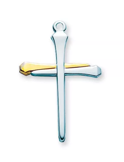 Needzo LTG 1 3/8" Mens Two Tone Gold Sterling Silver Nails of the Cross Medal