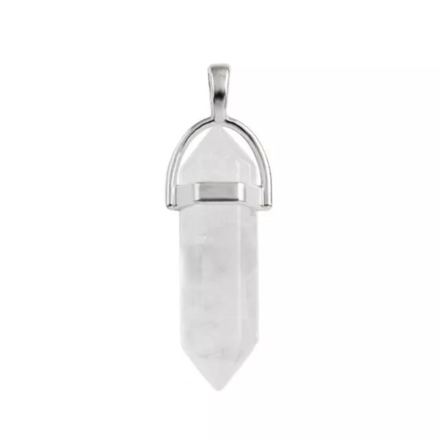 Natural Gemstones Healing Hexagonal Pointed Reiki Chakra Silver Cap Pendant Bead