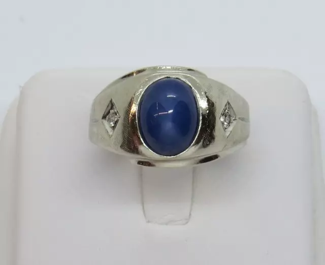 14K White Gold Lindy Lindi Linde Blue Star Sapphire & Diamond Ring