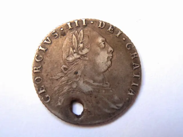 George III - Silver Sixpence - 1760-1820 - well detailed but holed
