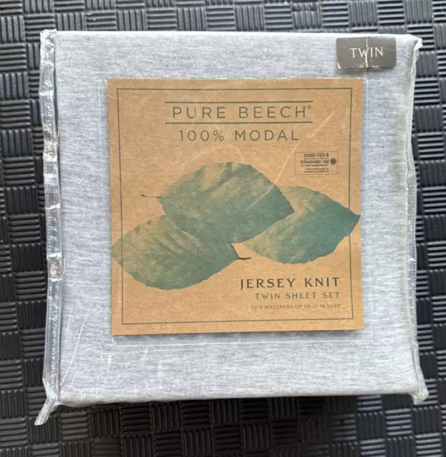 Pure Beech Jersey Knit TWIN Sheet Set Heather Gray 100% Modal 3 Piece NEW