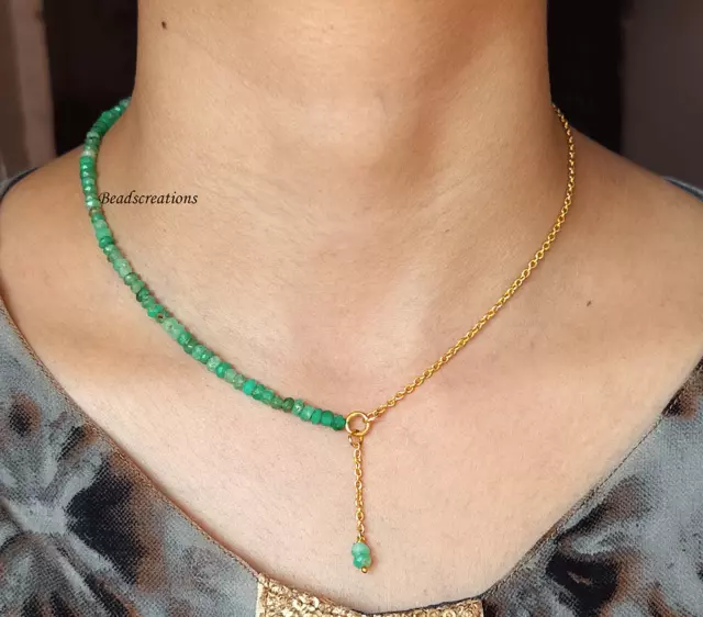 Chrysoprase Beads Gold Fill Half Chain Necklace Faceted Chrysoprase  Jewelry