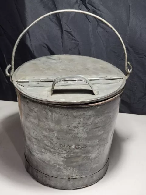 Vintage NYCS Railroad New York Central System Galvanized Utility Can Rag bucket