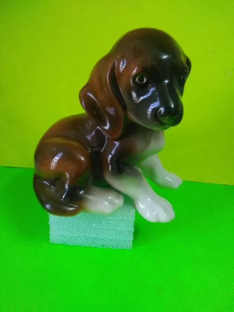 Vintage Keramos Ceramic Hand Painted Hound Dog Beagle Figurine Made in Austria