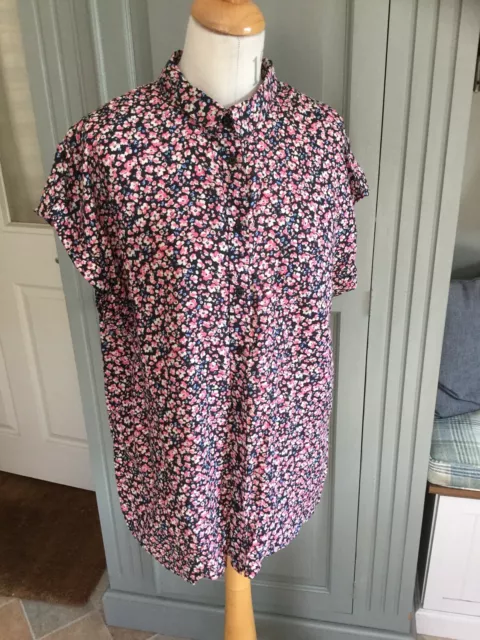 Next Ditzy Print Cap Sleeve Blouse Shirt Size 16 Black Blue Cream Pink Flowers