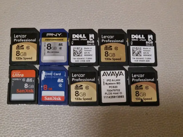 Lote de 10 tarjetas de memoria SDHC a granel de 10 x 8 GB mezcla marcas 3