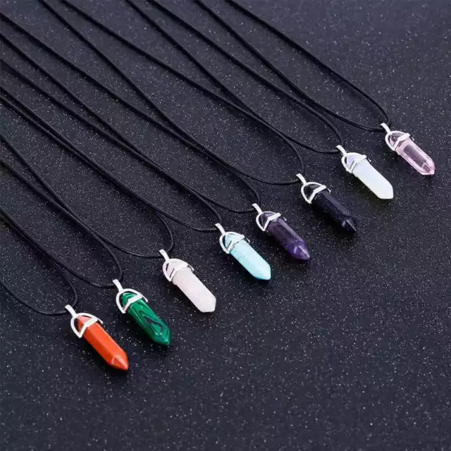 Clearance Natural Gemstone Hexagonal Pointed Reiki Chakra Healing Stone Pendant