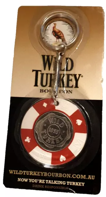 WILD TURKEY Bourbon Whiskey Red & White Poker Chip Collectable Keyring BRAND NEW