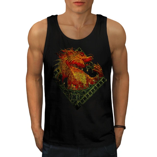 Wellcoda Asian Dragon Mens Tank Top, Mythical Active Sports Shirt