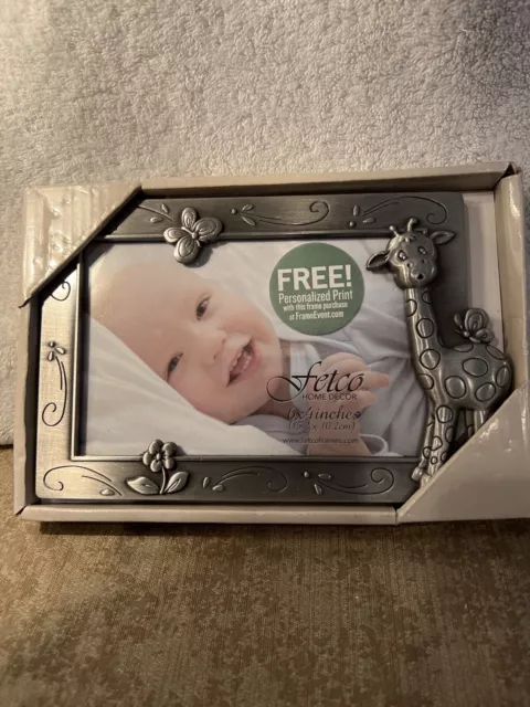 Baby Giraffe Tabletop 4x6 Fetco Pewter Tone Metal Picture Photo Frame Nursery