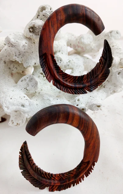 Pair Handmade Organic Wood Feather Wings Hoops Ear Gauge Hanger Plugs 4G-11/16" 3