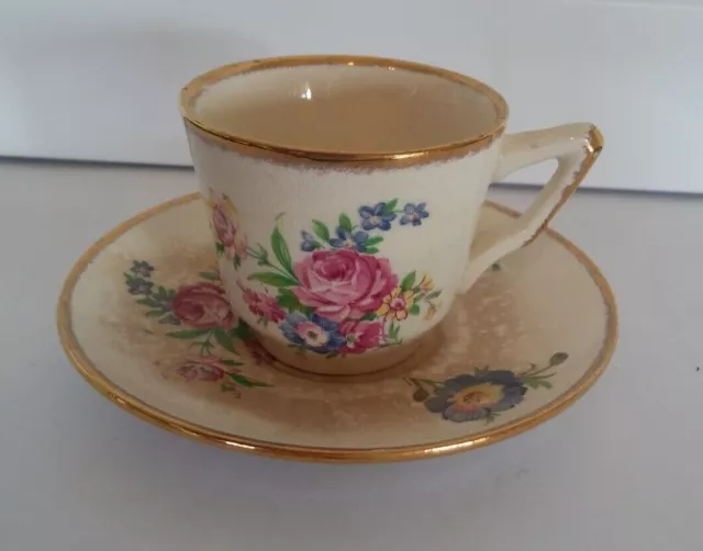 Staffs Teaset Co Ltd-Plex St Pottery Vintage 1947-52 Floral Cup & Saucer-Wartime