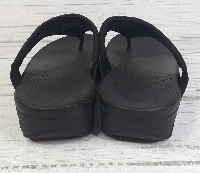 Fitflop Thong Sandals Black Fabric Wedge Heel Lulu Womens Size 9 L95-001 3