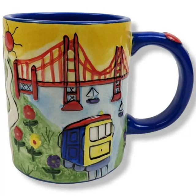 San Francisco Multicolor Hand Painted Coffee Tea Cup Mug Ceramic Embossed 3D