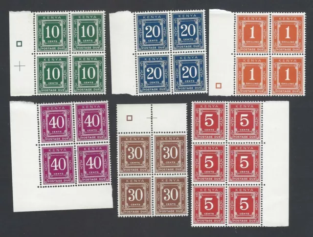 AOP Kenya #J1b-7b 1971-73 Postage Due MNH set of 6 blocks of 4