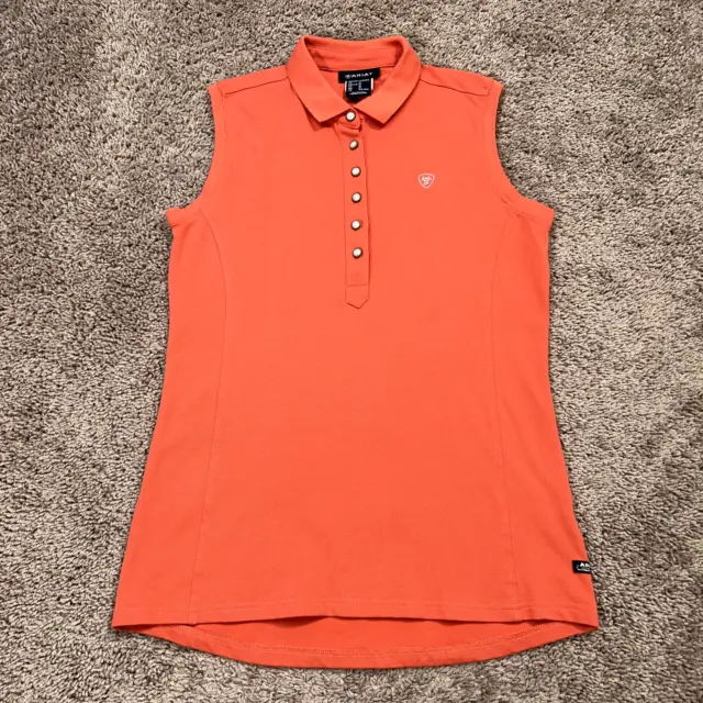 Ariat Shirt Womens Medium Orange Sleeveless Polo Prix 2.0 Equestrian Riding