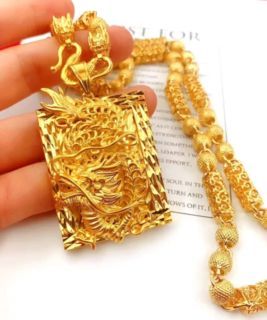 Men  fashion dragon 22K 23K 24K THAI BAHT YELLOW GP GOLD Necklace Pendant hot