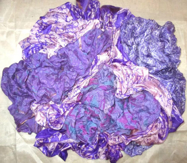 LOT ART SILK Antique Vintage Sari REMNANT Fabrics 100 GRAMS CRAFT DOLL QUILT 3