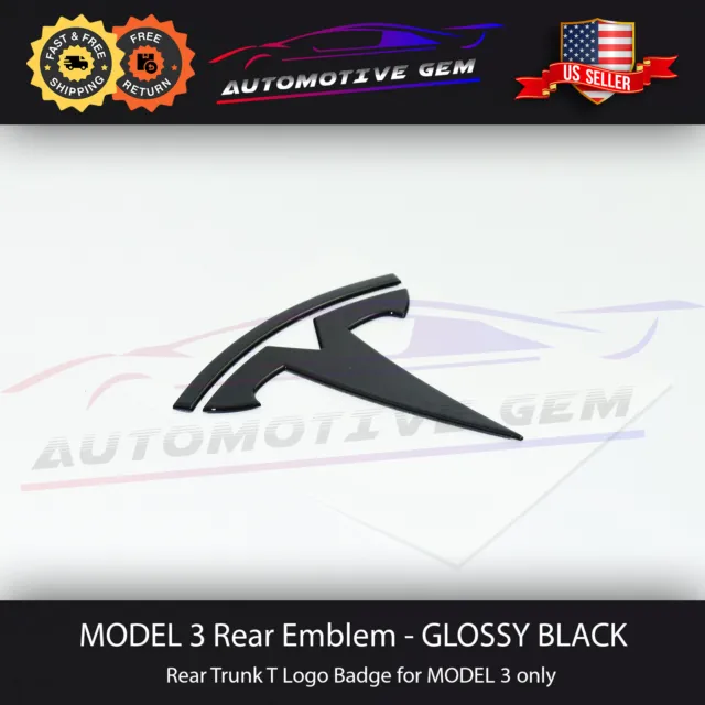 Tesla MODEL 3 Rear Lid Trunk Emblem T Badge GLOSS BLACK Logo OEM Upgrade