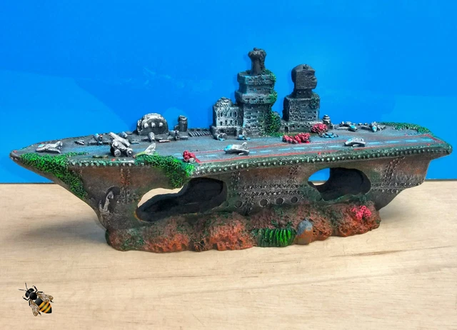 Aquarium Ornament Shipwreck Aircraft Carrier Battle Ship Fish Tank Cave Hide