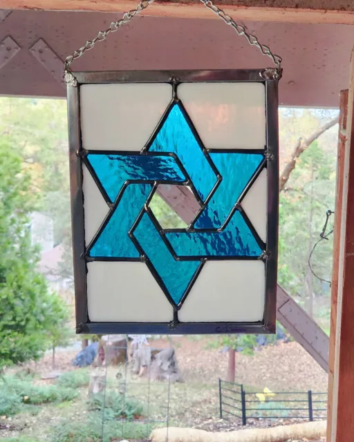 Star of David hand made leaded glass panel.           8 1/2 " X  11".