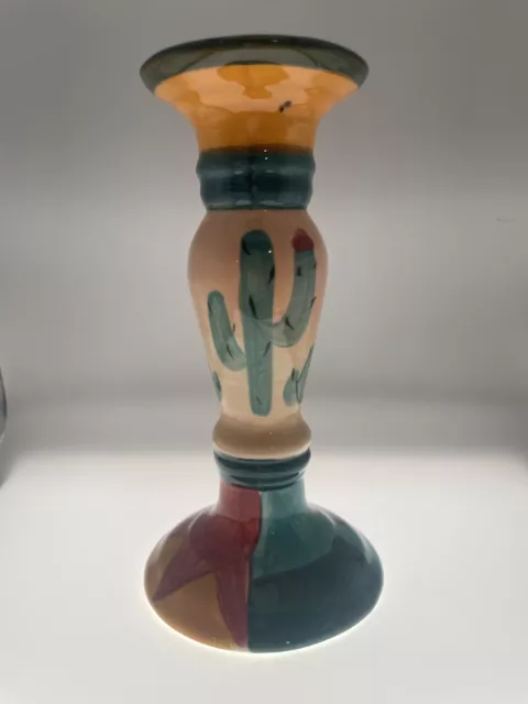 Vicki Carroll Pair of Pillar Candle Holder Stick 7” Southwest Cactus Signed