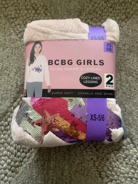 BCBG Girls Plush Hoodie & Legging Set Super Soft - Pink/Gray Size XS-5/6 (NWT)