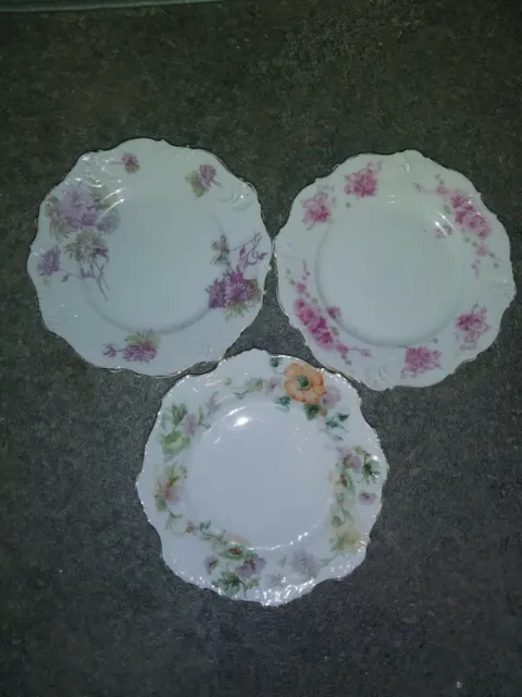 Antique Silesia 6" Bread/Butter plates-Hand painted-Germany-Set of 3
