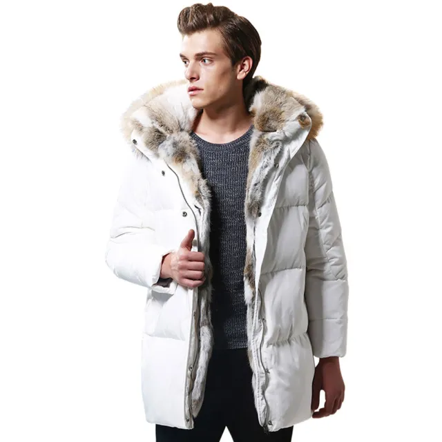 Mens Jackets Chic Duck Down Coat Winter Warm Fur Lined Hooded Thicken Parka New 2