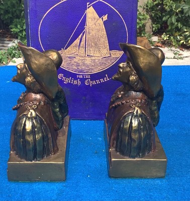 antique bronze clad bookends, Paul Herzel Pompeian Bronze, circa 1925, Musketeer 7