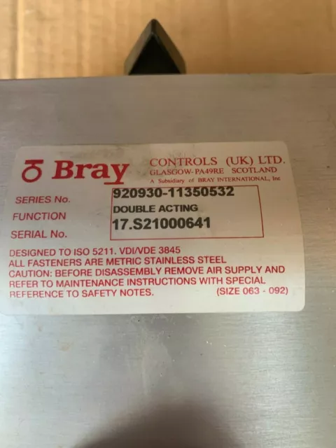 Bray Controls Double Acting 920930-11350532 Pneumatic Actuator Valve serie 92/93 3