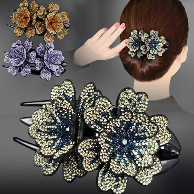 Women's Crystal Rhinestone Bridal Hair Clips Claw Clamp Hairpin Ponytail Holder