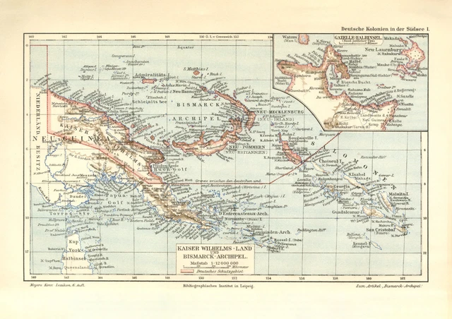 Kaiser Wilhelm Land Bismarck Archipel antike Landkarte Lithographie ca. 1903