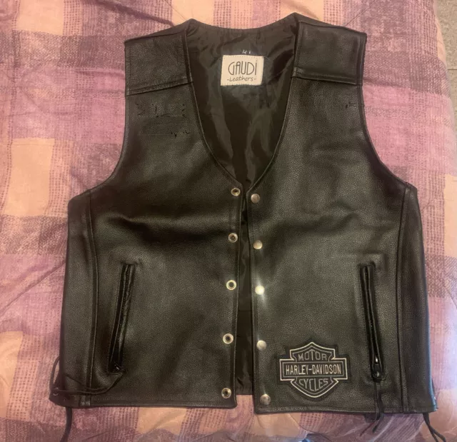 Giacca Gilet In Pelle Gaudì Leathers Taglia M Nero Harley Davidson