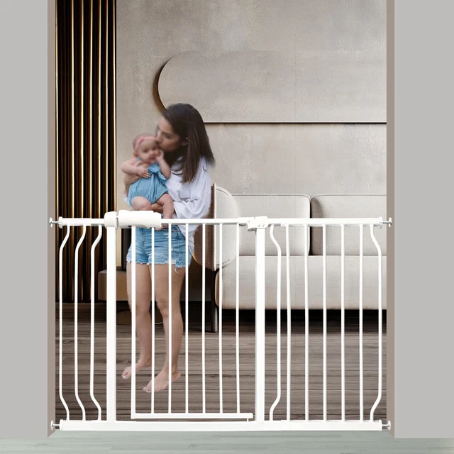 Extra Wide Baby Gate 48"-53" Wide Pressure Mounted Auto Close White Metal Child