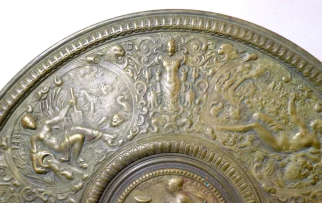 antique ornate figural mythological Temperantia bronze German relief plate bowl 3