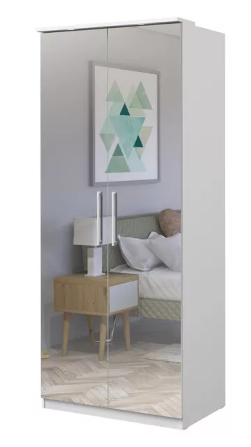 Penderie " Optima " Porte Battante Cabinet 90cm Blanc Miroir 2-türig Avec LED 2